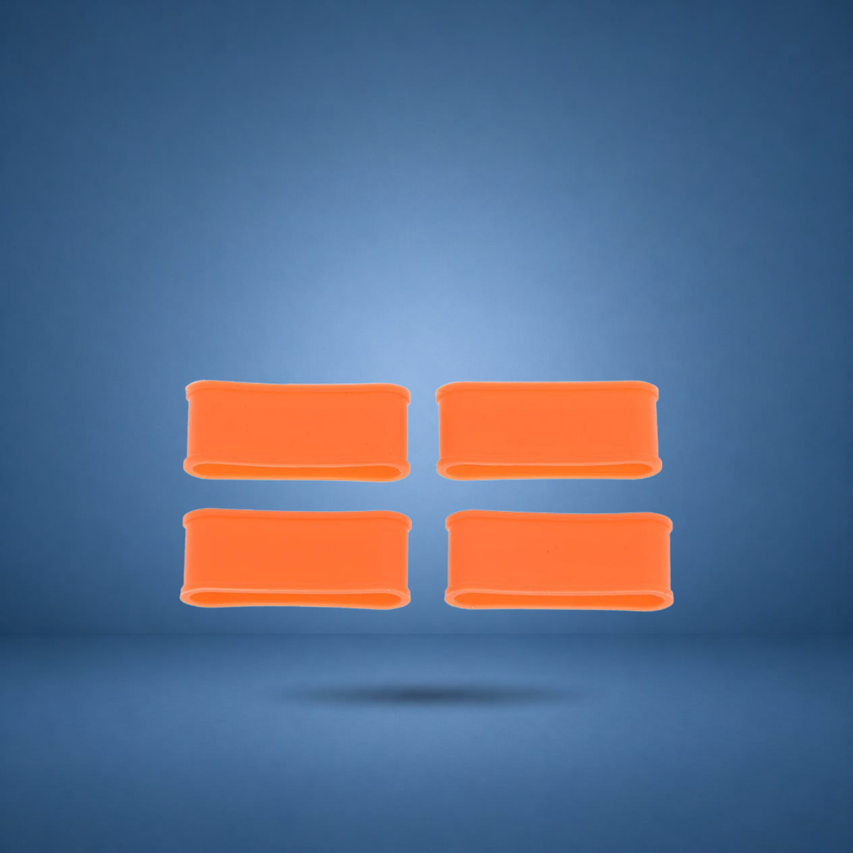 Anneaux de manche en silicone orange, lot de 4, visuel studio sur fond bleu terrain