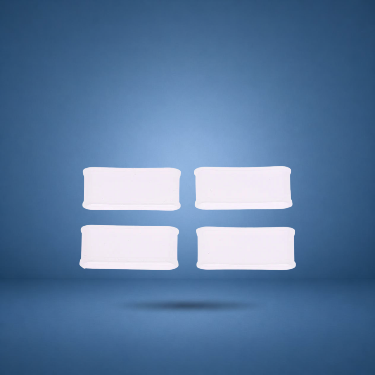 Anneaux de manche en silicone transparents, lot de 4, visuel studio sur fond bleu terrain