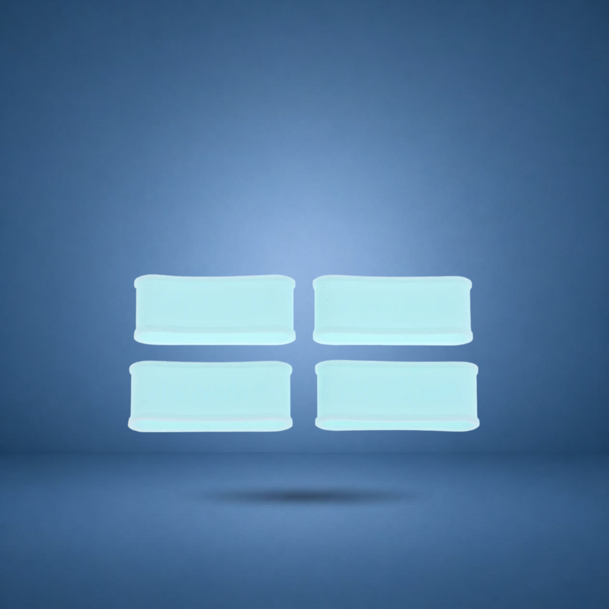 Anneaux de manche en silicone vert clair, lot de 4, visuel studio sur fond bleu terrain